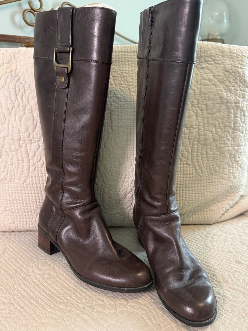 Bandolino Brown Leather Ankle Boots Women’s 7.5 Zip Buckle Heel Western Boho